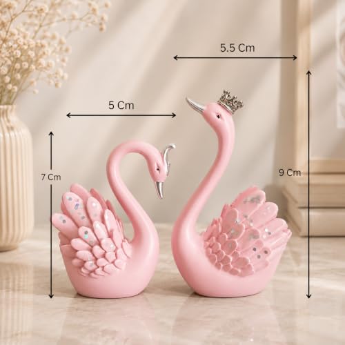 Image of Lucky Swan Couple Crystal Wings showpiece for Home Living Room Decor | Romantic Love Bird Couple Gift for Valentine, Anniversary, Birthday (Set of 2 Pc) (Pink) (Small)