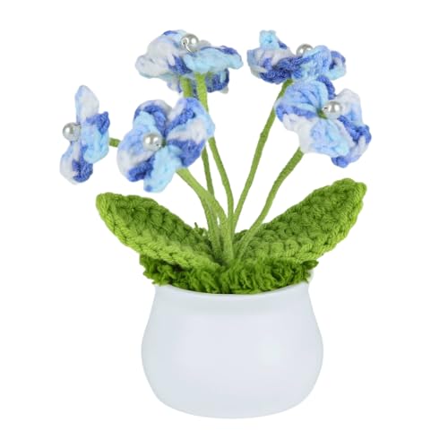 Onperpoe Flor artificial de ganchillo, maceta, maceta, mini maceta de punto para decoración de mesa en casa, oficina, planta en maceta de ganchillo para cumpleaños, boda, día del maestro, regalo para