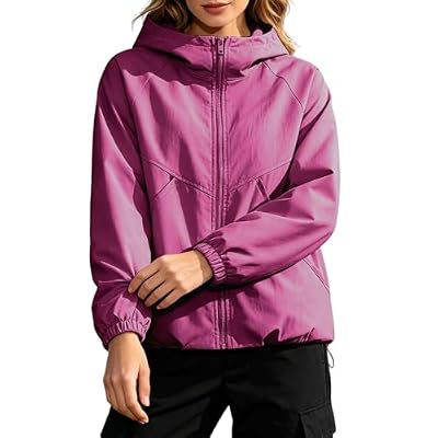 maisdgop Rain Jacket Women Waterproof with Hood Cropped Casual Windbreaker