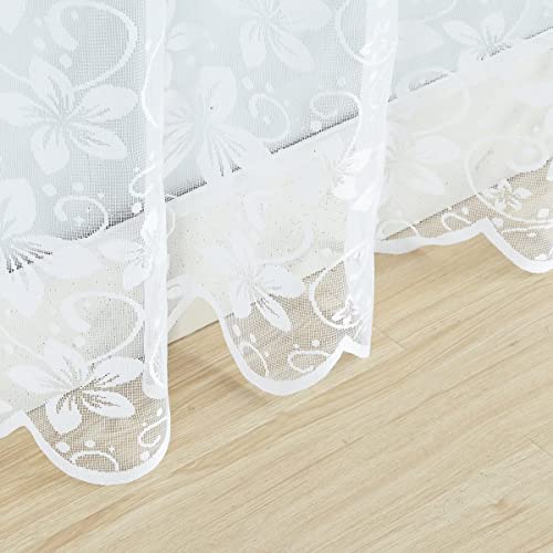 Ds Bath Bauhinia Scalloped Lace Window Curtain,Rod Pocket Knitting Curtains,Floral Panels For Living Room,Solid Translucent Panels For Bedroom,2Pcs Panel:each 54"W X 84"H,Total Size:108"W X 84"H-White #TOP3