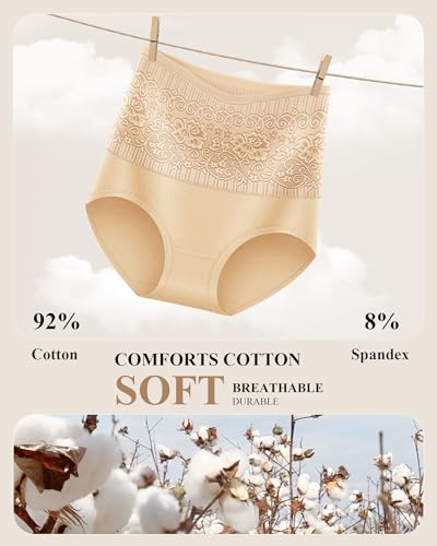 Women's Cotton High Waisted Underwear Stretch Panties Full Coverage Postpartum Soft Briefs Breathable 5 Pack4