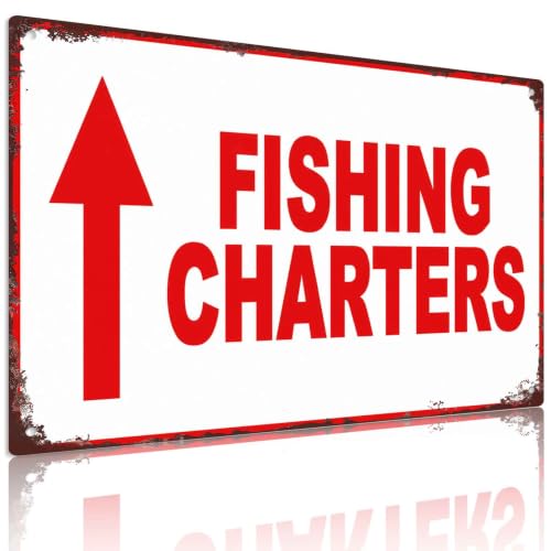 Fishing Charters Directional Arrow Metal Sign
