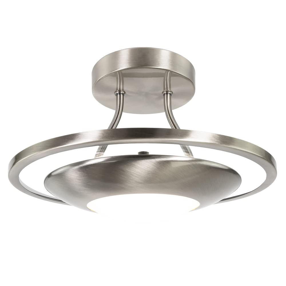 Happy Homewares Satin Nickel Modernistic And Sleek Semi Flush Eco Friendly Led Ceiling Light Fitting In | 10W = 60W | 3000K Warm White | 870 Lumens