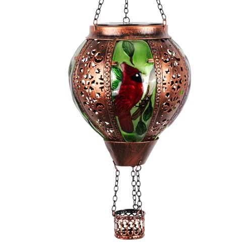 Hot Air Balloon Solar Lantern Outdoor - Flame Hanging Solar Light Waterproof Lanterns for Patio Garden Yard Farmhouse Decor, Great Gift(Cardinal 2)