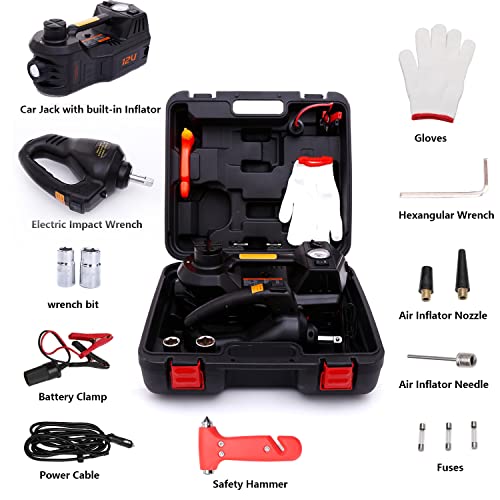 Mautyke Hydraulic Car Jack Kit - 5 Ton Vehicle Car Lift With Integrated Air Pump And Impact Wrench 5 In 1 Truck Trailer Floor Jack Stand Emergency First Aid Tire Repair Tool Kit #TOP5