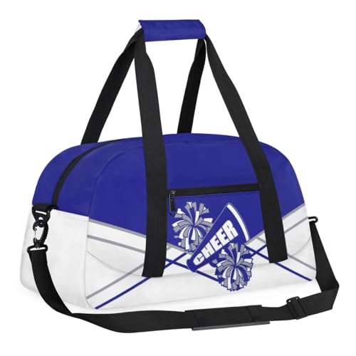 Kid Cheer Duffel Bag Travel Weekender Overnight Bag Sports Gym Bags for Girls Boys Personalized Gymnastics Sleepover Bags Waterproof Carry-on Handbags Collapsible Work Out Hanbag Blue Silvery White