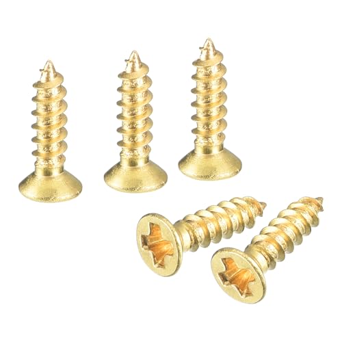 uxcell 120Pcs Tornillos de Latón para Madera, M2 x 8mm, Cabeza Plana Phillips, Tornillo Autorroscante para Carpintería, Bisagras de Puerta, Muebles de Madera