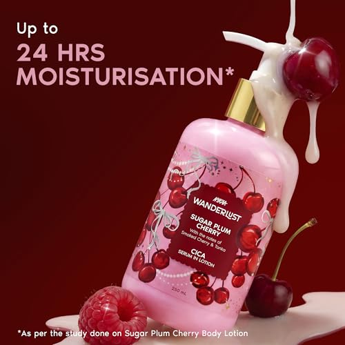 Image of Nykaa Wanderlust Sugar Plum Cherry Moisturising Body Lotion, 250 ml |Cherry & Raspberry | Lightweight, Long-Lasting Moisturisation| Vegan, Paraben-Free I Suitable for All Skin Types