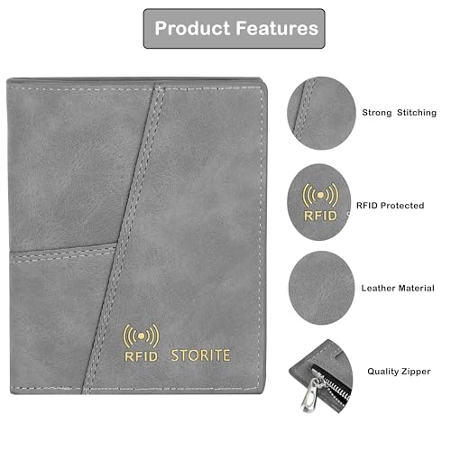 Storite Men's PU Leather RFID Blocking Credit Card Holder Money Wallet Zipper Coin Purse (Grey, 11.8 x 9.6 x 1.5 cm) 4 416UZzwV2mL
