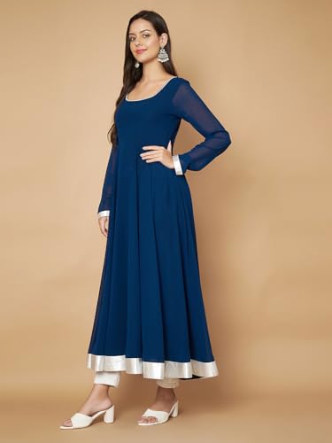 Image of KZA Women's Georgette Hand Embroidered Flared Anarkali Suit for Women | Full Sleeves Flare Anarkali Dress for Woman | Ethnic Flared Anarkali Kurta for Women