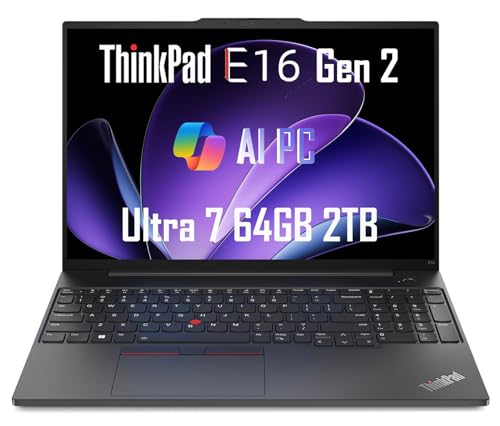 Image of Lenovo ThinkPad E16 Gen 2 Business AI PC Laptop (16 inch FHD+ Anti-Glare, Intel Core Ultra 7 155U (Beat i7-1355U), 64GB DDR5 RAM, 2TB SSD) Backlit, Fingerprint, Webcam, Ethernet, Win 11 Pro, Black