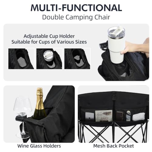 Image of Heated Double Camping Chair - Heated Loveseat Padded Chairs for 2 Person
