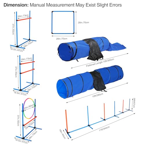 Domaker Dogs Agility Course Backyard Set, 7 Pc Indoor Outdoor Agility Training Equipment for Dogs, 3 Jumps 2 Tunnels with Sandbags - Weave Poles for Dog Obstacle Training - Thumbnail 2