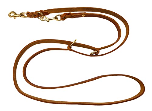 Hundeleine Fettleder Messing kleine Hunde/große Hunde 2m / 2,40m / 2,80m / 3,50m / 5m Doppelleine verstellbar (2m X 15mm, Cognac)