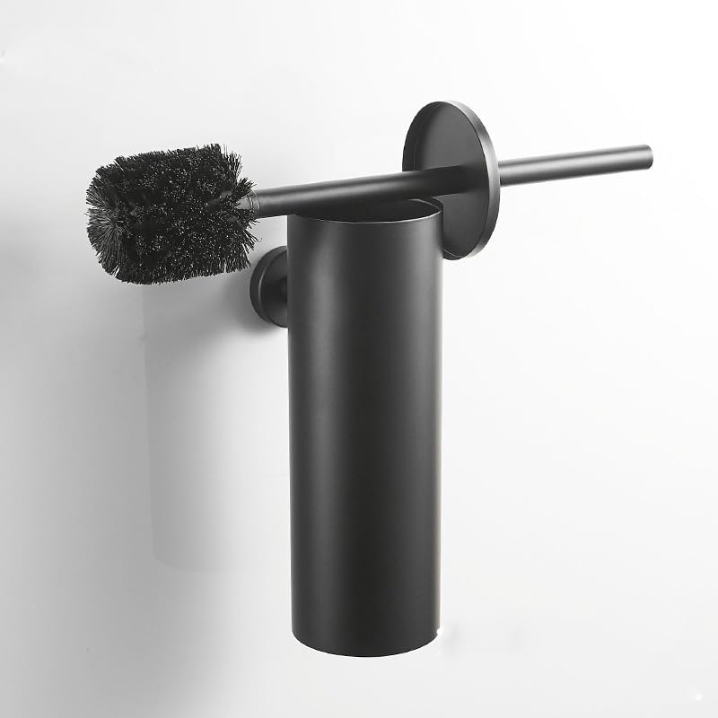 Image of Toilet Brush and Holder Set Stainless Steel Toilet Bowl Cleaners Brush and Holder Wall Mount or Free Standing with Lid Bathroom Accessories Brush Head Replaceable Stylish Modern Design (Matte Black)