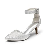 DREAM PAIRS Kitten Heel Low Heel for Women Closed Pointed Toe Pumps Wedding Party Sexy Dress Shoes Lowpointed,Size 7.5,Silver/Glitter,LOWPOINTED