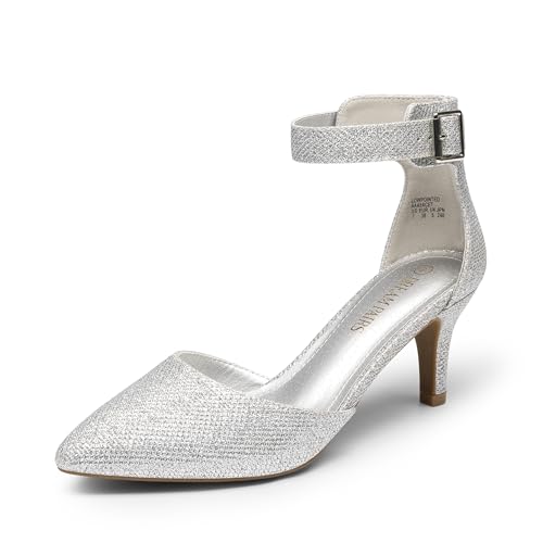 DREAM PAIRS Kitten Heel Low Heel for Women Closed Pointed Toe Pumps Wedding Party Sexy Dress Shoes Lowpointed 5.5 Silver/Glitter