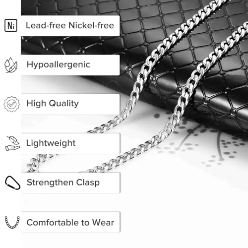 Real Solid 925 Sterling Silver Cuban Link Chain Necklace for Men - Curb Chain Necklace & Bracelet - Available in 2mm, 3mm, 4mm & 5mm3