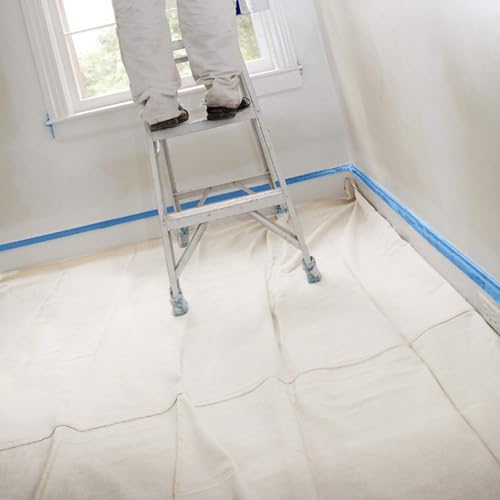 4Pack 4x12 ft Waterproof Flaxen Drop Cloth for Painting, Reusable Heavy Duty Painting Tarp, Washable Fabric Floor & Furniture Protector, Non-Slip & Tear-Resistant for Professional DIY by FXKS - Image 7