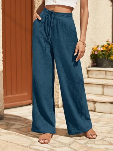 SECOLI Women Causal High Waist Wide Leg Pants Drawstring Waist Wide Leg Pants3
