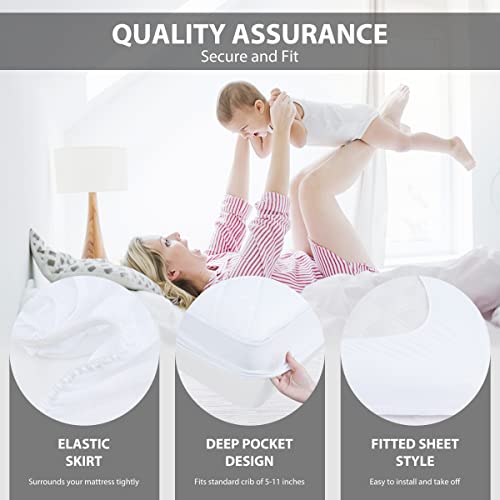 Image of Waterproof Mattress Protector Rayon Bamboo Fitted Sheet for 5-18 inches Crib x 2 40% Rayon Bamboo,60% Polyester