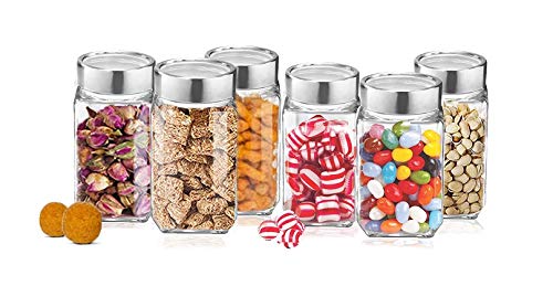 Image of Glass Jar with Lid, Cube Glass Container for Kitchen, 3000 ml, pack of 5
