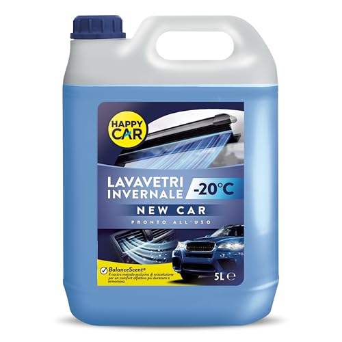 Happy Car Liquido Lavavetri Auto Invernale -20°C New Car 5L - Tecnologia BalanceScent®, Azione Sgrassante Antigelo, Profumato e Pronto all’Uso - Rimuove Sporco, Smog e Traffic Film