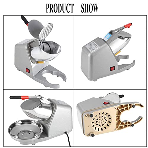 SHILINTONG Electric Ice Crusher Machine 300W 65kg/h – Dual Blades Ice Shaver for Home & Commercial Use, Snow Cone Maker, Shaved Ice Machine, Silver - Image 8
