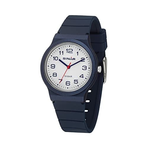 SINAR Kinder Jugend Armbanduhr Sportuhr Jungen Mädchen Analog Quarz 10 bar mit Silikonarmband Dunkelblau XB-18-20