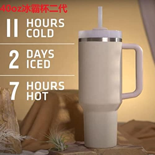 YARKIM 40 oz tumbler with handle stainless steel cups with straw and lid simple modern coffee travel mug insulated mug for mom&dad(white,40oz)
