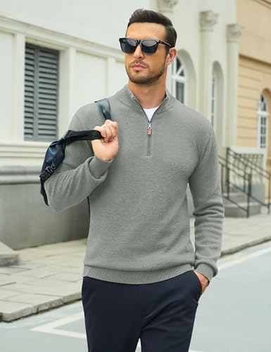 Image of MAGCOMSEN Men's Quarter Zip Pullover Lightweight Mock Neck Polo Sweater Long Sleeve Warm Fall Winter Pullover Sweaters