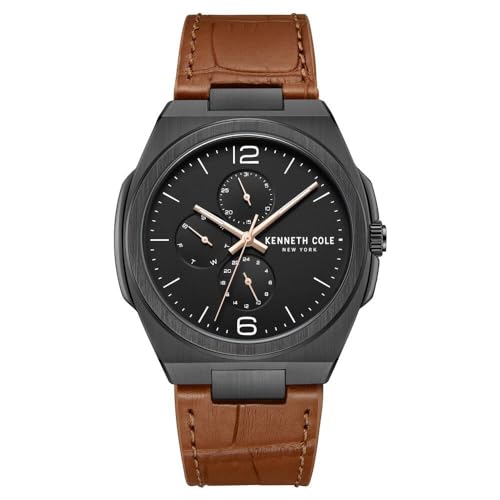 Kenneth Cole Quartz Multifunction Black Dial Brown Leather Strap Watch for Men - KCWGF0016201MN