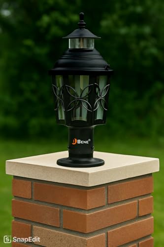 Image of BENE Lily Garden Lamp, Antique Wall Lights for Outdoor Vintage Decor, Decorative Lamp for Patio, Entryway, Steel and Glass Terrace Light with B22 Holder & Base Stand, 15cm Dia, Black, Pack of 1