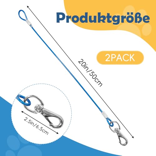 Mi Metty 2Pack Hundeleine Verlängerungsseil Kausicherfest Metall Kabel Leine,Hochbelastbar Trainingsleine Hundeleine Große Mittelgroße Hunde (Schwarz+Schwarz, 20 inch/50 cm)