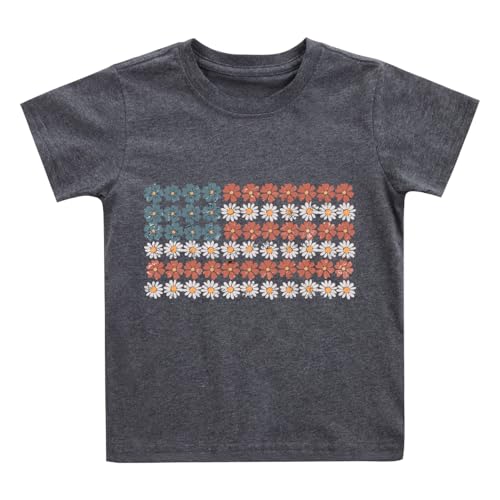 Slurinx Toddler Kids 4th of July Shirt Retro American Flag Patriotic Girls USA Shirt Fourth of July Clothes 3T