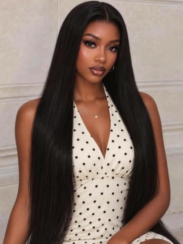 KLAIYI Silky Straight Pre Everything Glueless Precut 13x4 Lace Front Wigs Human Hair Drawstring Pre Plucked Bleached Bye Bye Knots 30S Ready to Wear and Go Wigs for Black Women Natural Hairline 24Inch