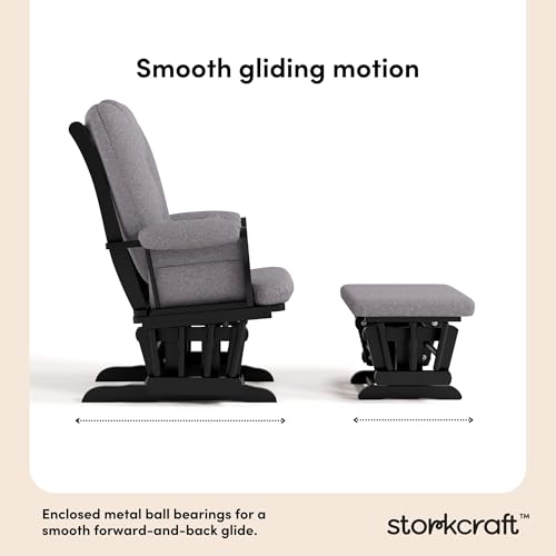 Storkcraft Tuscany Custom Glider and Ottoman with Free Lumbar Pillow (Black/Slate Gray Swirl) - Cleanable Upholstered Comfort Rocking Nursery Chair with Ottoman