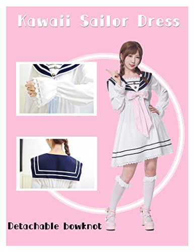Ltakk Sailor Dress Kawaii Japanese School Girl Anime Sailor Uniform Outfit, Pink-S #TOP1