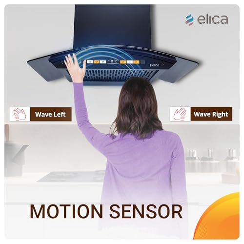 Image of Elica 75cm 1600 m3 /hr Filterless Autoclean Curved Glass Kitchen Chimney|15 Yrs Motor & 5 Years Comprehensive Warranty|Black | Orange Touch Control Panel+Motion Sensor| WD HS ORG FL 750 HAC LTW MS NERO