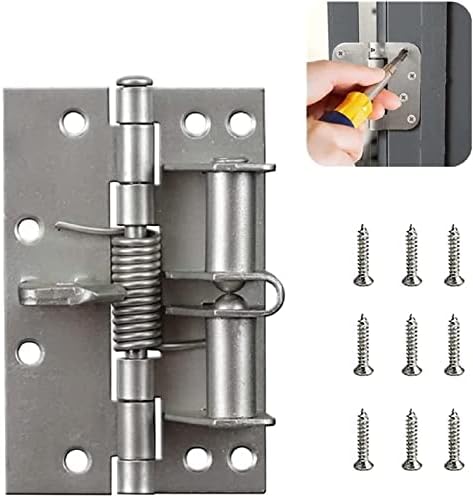Multifunctional Spring Positioning Hinge Door Closer,Hidden Automatic Self Closing Door Hinges with Screws, 90 Degrees Positioning Soft Automatic Door Closer Cabinet Door Acces (Silver)