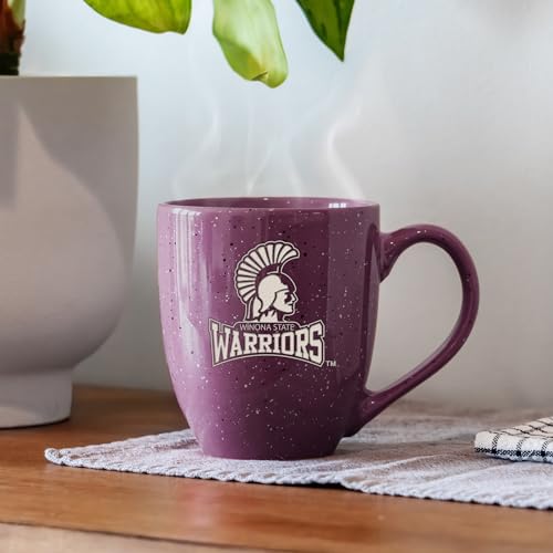 Image of Rico Industries NCAA Winona State Warriors Purple Personalized 16 oz Team Color Laser Engraved Speckled Ceramic Coffee Mug