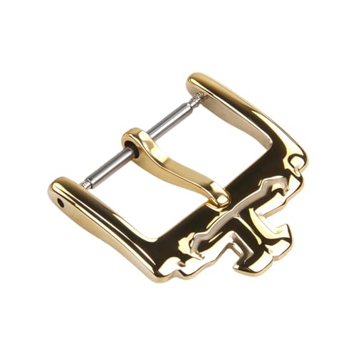 Imagen de ROUREOX Hebilla de Reloj de Acero Inoxidable Cierre de Ardillón Vintage en Forma de T Diseño Calado para Correas de Cuero para Jaeger-LeCoultre-Dorado A 16mm