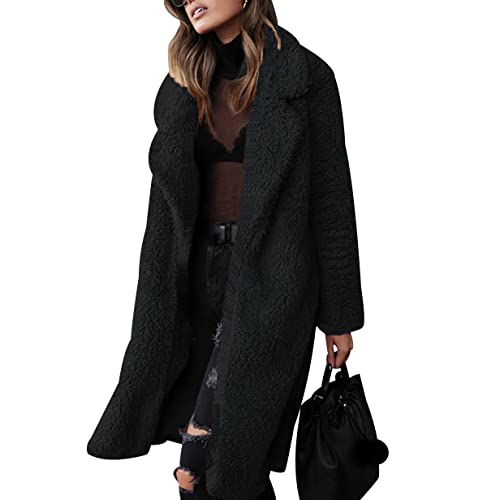 Chaqueta Polar Mujer Abrigo Borrego Largo Cazadora Teddy Mujer Fleece Jacket Women Larga Borreguito Forro Polar Felpa Sherpa Peluda Mujer Abrigos Polares Peluche Peludo Chaquetas Peludas Mujer Negro S