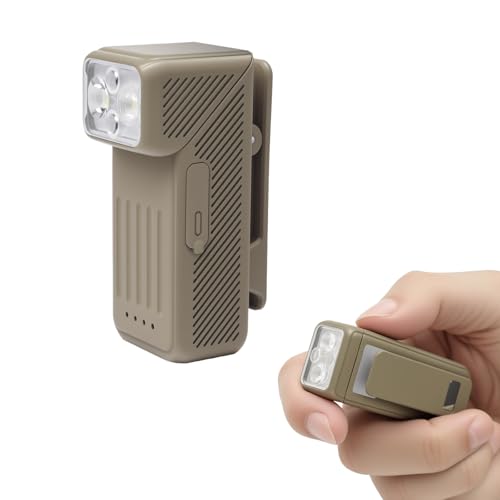 EDC Flashlight Rechargeable Clip-On Light 90° Rotatable Pocket Light, 200 Lumens Mini Flashlight Hands-Free Magnetic Portable Lamp, All White Red Blue Lights in One for Walking dog Camping Emergency