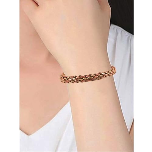 Image of Touchstone Copper Magnetic Hand Forged With Solid And High Gauge Tibetan Style Multi Layer Braid Pattern Minimalistic Elegance Pure Copper Bracelet In Two Tones.