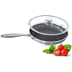 Sartenes Alemanas Antiadherentes Sartén con tapa apta para horno, antiadherente, grabado con láser antiarañazos, Home Essentials, para saltear, asar, asar, sartén de aluminio de 28 cm, tecnología alemana de escudo antiadherente