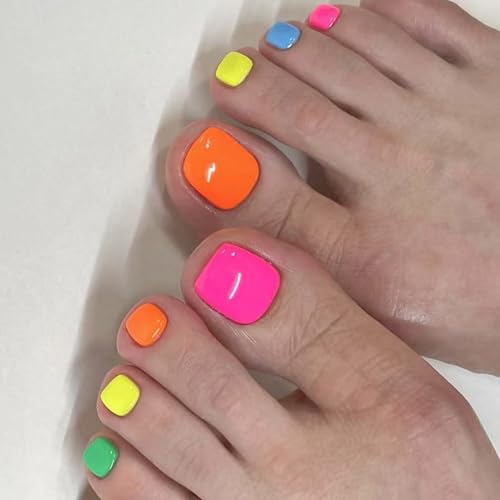 ZOZOYYショートスクエア偽の爪のカラフルなプレスつま先の爪アクリル偽のつま先の爪人工の爪フルカバーの爪