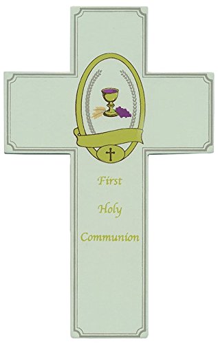 First Communion Cross Holy Wooden Hanging Wall Home Decor, 8 Inch