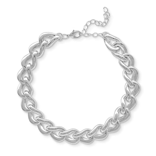Chunky chain collier pour femmes Jonas argent avec pavé cristal, chaîne gourmette 16 pouces