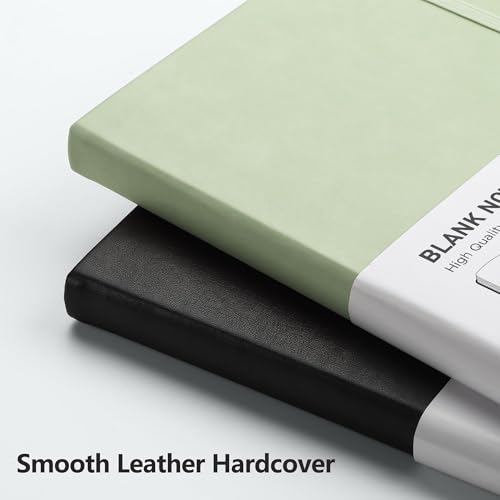 Image of RETTACY Blank Journal Notebook, 192 Pages, A5 Medium Size (5.7'' x 8.3'') | Leather Hardcover, 100 GSM Thick Paper, for Sketching, Drawing, Painting (Light Green)